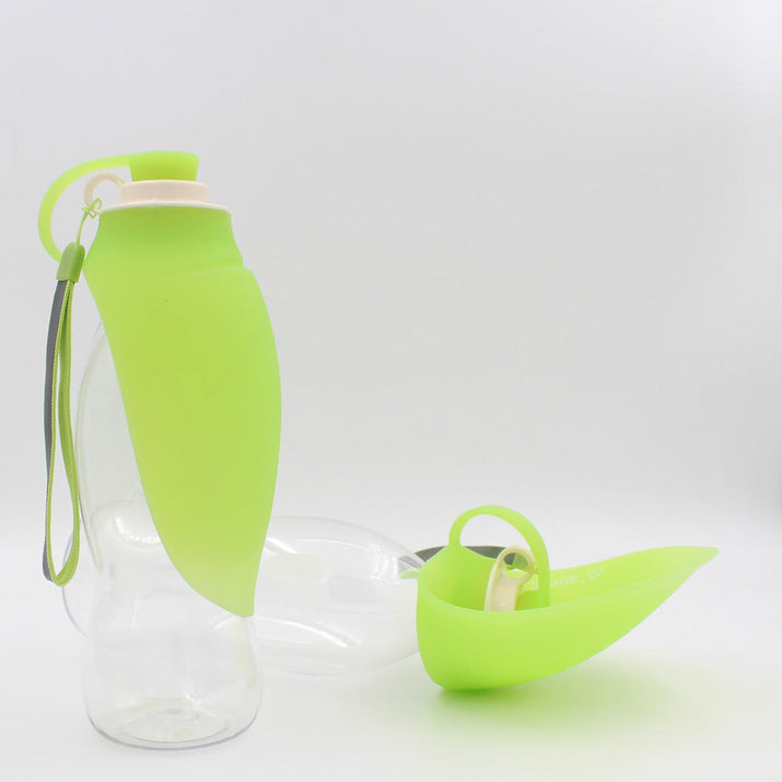 FurMates Co HydroFlip portable dog water dispenser in green with ergonomic flip bowl design